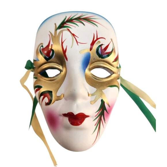 Venetian Style Mardi Gras Decorative Wall Masks Set Of 2 With Ribbon Ties For Ar - Picture 4 of 7